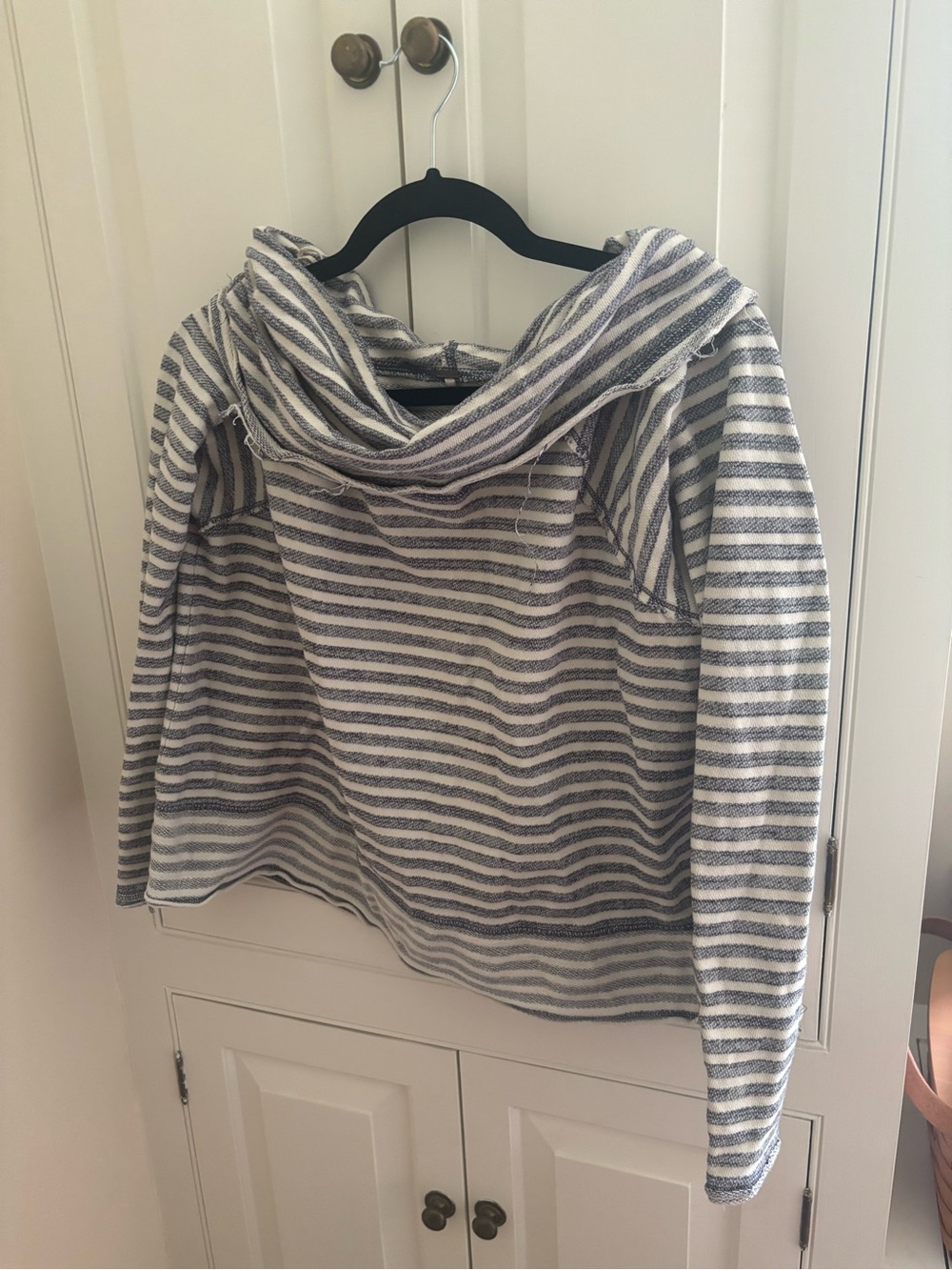 Free People Gray and White Striped Cowl Neck Sweater